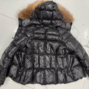 SAM. Black Puffer Jacket with Brown Fur Hood
